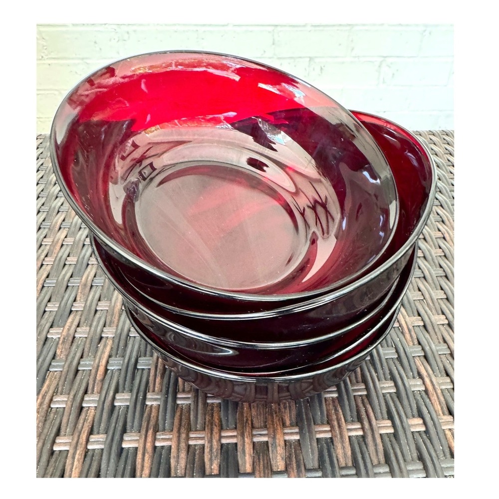 Set of 5 Vintage Arcoroc France Ruby Red Glass Berry Bowls Cottagecore Decor